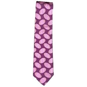 Hickey Freeman Pink Fuchsia Oval Chevron Silk Tie Necktie Preppy Whimsical Fun